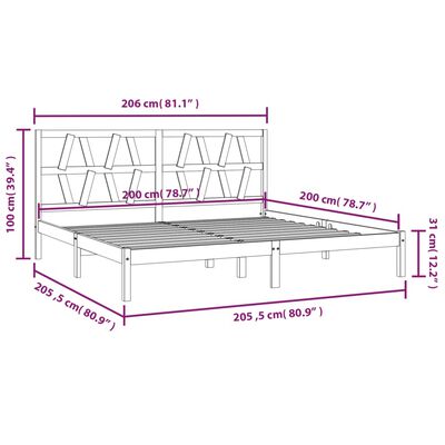 vidaXL Giroletto Nero in Legno Massello di Pino 200x200 cm