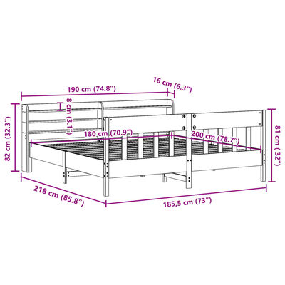 vidaXL Letto senza Materasso Bianco 180x200 cm Legno Massello di Pino