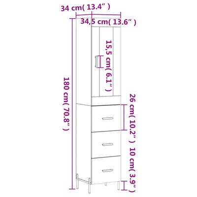 vidaXL Credenza Grigio Cemento 34,5x34x180 cm in Legno Multistrato