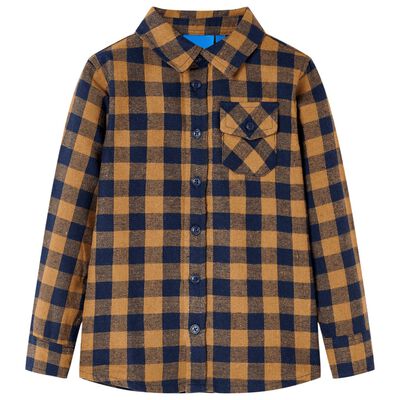 Camicia a Quadri da Bambino Cognac e Blu 140