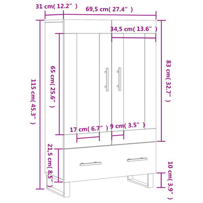 vidaXL Credenza Grigio Cemento 69,5x31x115 cm in Legno Multistrato