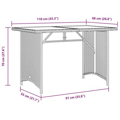 vidaXL Tavolo da Giardino Piano in Legno Nero 110x68x70 cm Polyrattan