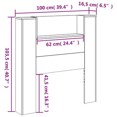 vidaXL Testiera con Contenitore a LED Grigio Sonoma 100x16,5x103,5 cm