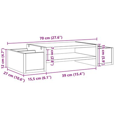 vidaXL Supporto Monitor con Contenitore Fumo 70x27x15 cm Truciolato