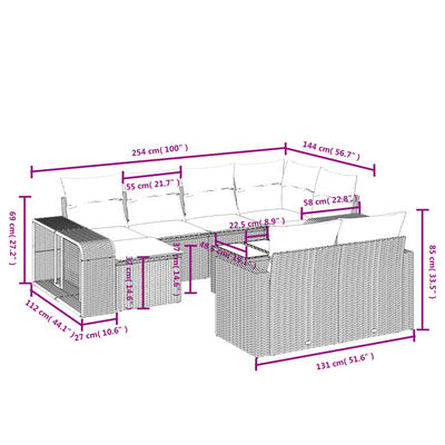 vidaXL Set Divani da Giardino 11 pz con Cuscini in Polyrattan Grigio