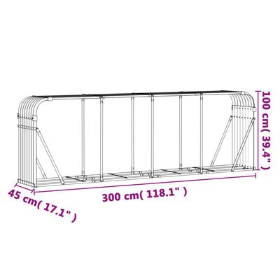 vidaXL Portaceppi Marrone 300x45x100 cm in Acciaio Zincato