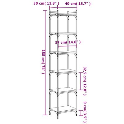 vidaXL Libreria a 6 Ripiani Nera 40x30x188 cm in Legno Multistrato