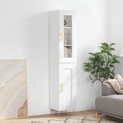 vidaXL Credenza 34,5x34x180 cm in Legno Multistrato Bianco Lucido