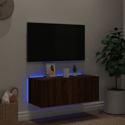 vidaXL Mobile TV a Parete con Luci LED Rovere Marrone 80x35x31 cm