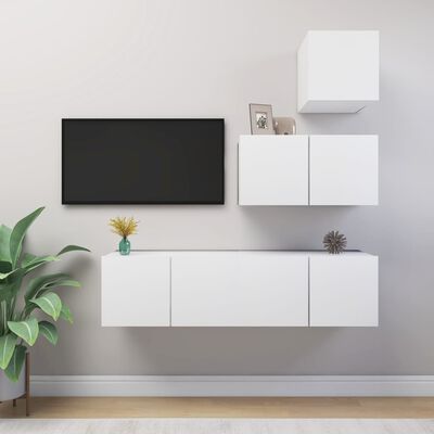 vidaXL Set Mobili Porta TV 4 pz Bianco in Legno Multistrato