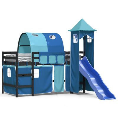 vidaXL Letto a Soppalco con Torre Bambini Blu 80x200cm Massello Pino