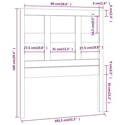 vidaXL Testiera per Letto Nera 105,5x4x100cm in Legno Massello di Pino