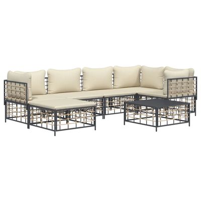 vidaXL Set Divani da Giardino 7 pz con Cuscini Antracite in Polyrattan