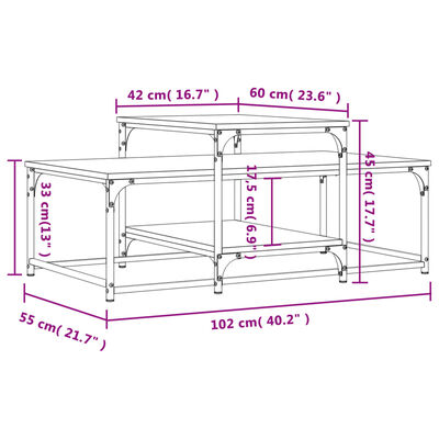 vidaXL Tavolino da Salotto Grigio Sonoma 102x60x45cm Legno Multistrato