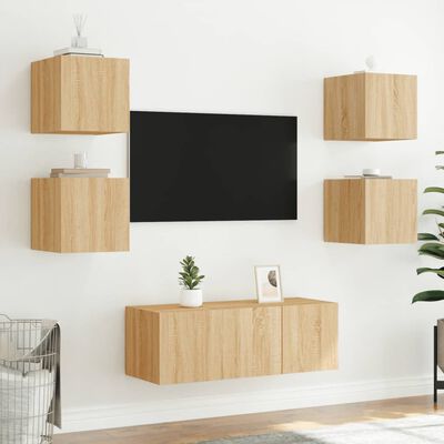 vidaXL Mobili TV a Muro con LED 6pz Rovere Sonoma Legno Multistrato