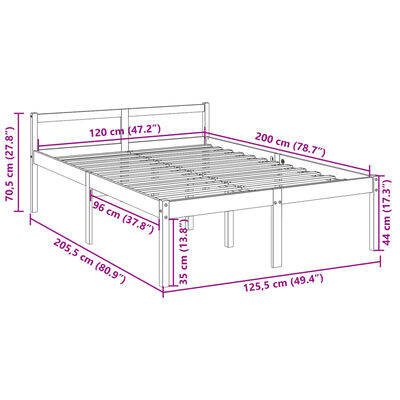 vidaXL Letto per Anziani Bianco 120x200 cm in Legno Massello di Pino