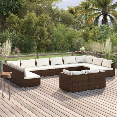 vidaXL Set Divani da Giardino 12 pz con Cuscini in Polyrattan Marrone