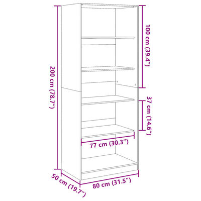 vidaXL Armadio Grigio Cemento 80x50x200 cm in Legno Multistrato