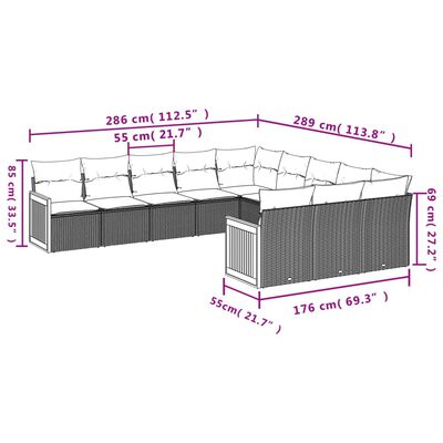 vidaXL Set Divani da Giardino 11 pz con Cuscini Beige in Polyrattan