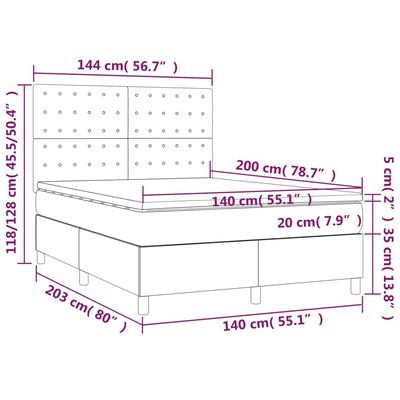 vidaXL Letto a Molle Materasso e LED Marrone Scuro 140x200 cm Tessuto