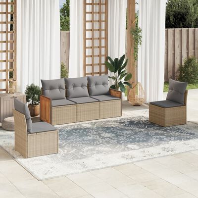 vidaXL Set Divano da Giardino 5 pz con Cuscini Beige in Polyrattan