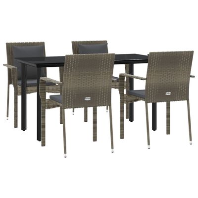 vidaXL Set da Pranzo Giardino 5pz Nero e Grigio con Cuscini Polyrattan