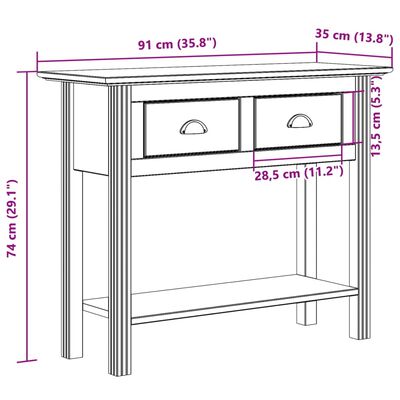 vidaXL Tavolo Consolle BODO 91x35x74 cm Legno Massello Pino Marrone