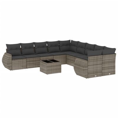 vidaXL Set Divani da Giardino 11 pz con Cuscini in Polyrattan Grigio