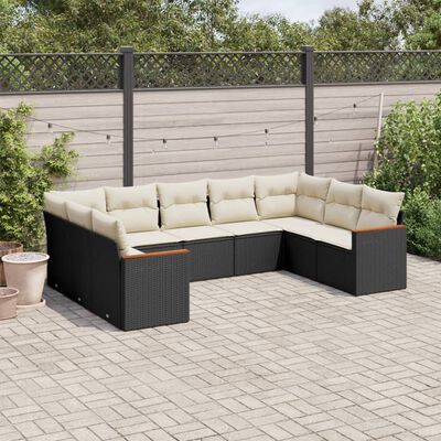 vidaXL Set Divani da Giardino 9 pz con Cuscini Nero in Polyrattan