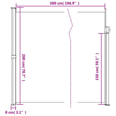 vidaXL Tenda da Sole Laterale Retrattile Nera 200x500 cm