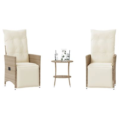 vidaXL Set da Bistrò 3 pz con Cuscini Beige in Polyrattan