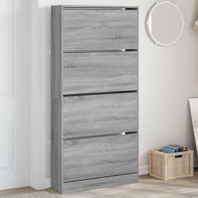 vidaXL Scarpiera 4 Cassetti Ribaltabili Grigio Sonoma 80x21x163,5 cm