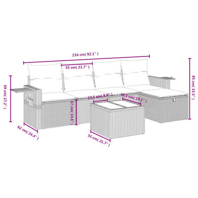 vidaXL Set Divano da Giardino 6 pz con Cuscini Nero in Polyrattan