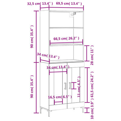 vidaXL Credenza Rovere Fumo 69,5x34x180 cm in Legno Multistrato