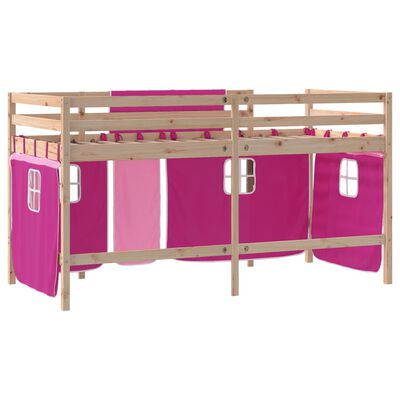 vidaXL Letto a Soppalco con Tende Bambini Rosa 90x200 cm Massello Pino