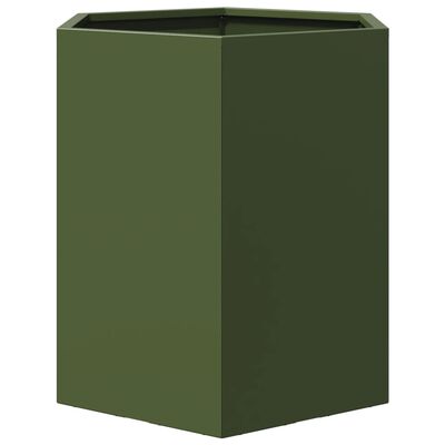 vidaXL Fioriera da Giardino Verde Oliva Esagono 46x40x45 cm Acciaio