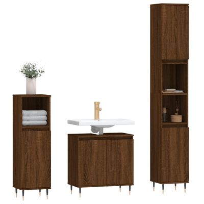 vidaXL Set Mobili da Bagno 3 pz Rovere Marrone in Legno Multistrato