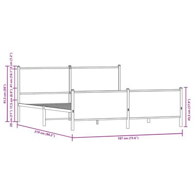 vidaXL Giroletto senza Materaso in Metallo Rovere Marrone 183x213 cm