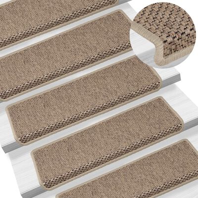 vidaXL Tappeti Autoadesivi Scale Aspetto Sisal 15 pz 65x21x4 cm Sabbia