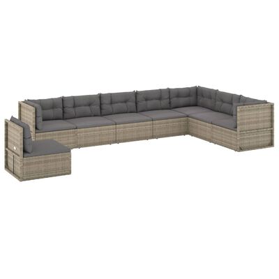 vidaXL Set Divani da Giardino 8 pz con Cuscini in Polyrattan Grigio