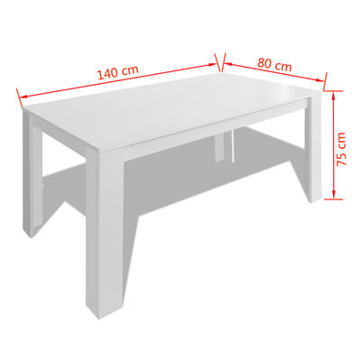 vidaXL Tavolo da Pranzo 140x80x75 cm Bianco