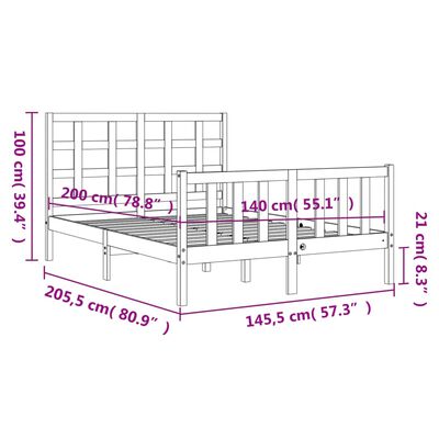 vidaXL Giroletto con Testiera 140x200 cm in Legno Massello