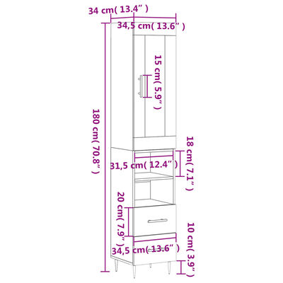 vidaXL Credenza Grigio Sonoma 34,5x34x180 cm in Legno Multistrato