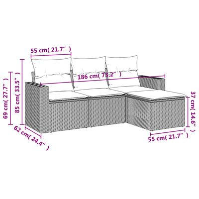 vidaXL Set Divano da Giardino 4 pz con Cuscini Beige in Polyrattan