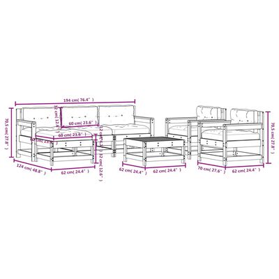 vidaXL Set Divani da Giardino 7 pz con Cuscini in Legno Massello