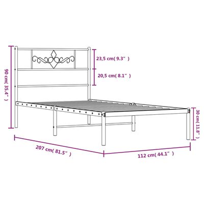 vidaXL Giroletto con Testiera Metallo Bianco 107x203 cm