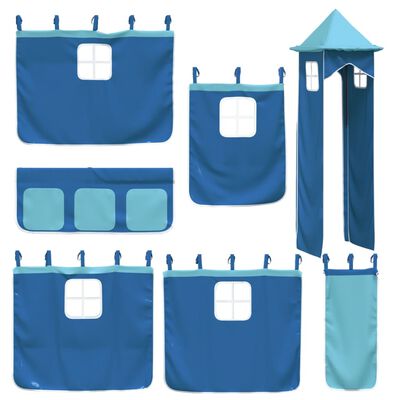 vidaXL Letto a Castello con Scivolo e Tende Blu 90x200 cm