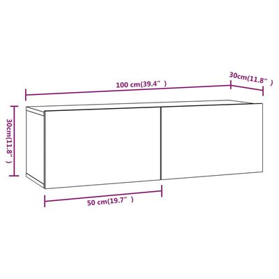 vidaXL Mobili TV Muro 2pz Grigio Sonoma 100x30x30 cm Legno Multistrato