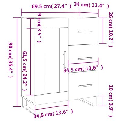 vidaXL Credenza Bianca 69,5x34x90 cm in Legno Multistrato