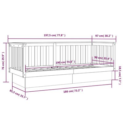 vidaXL Dormeuse senza Materasso Bianca 90x190 cm Legno Massello Pino